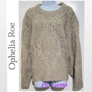 New Plus 3X Tan Wool Blend Cabled Knit Sweater